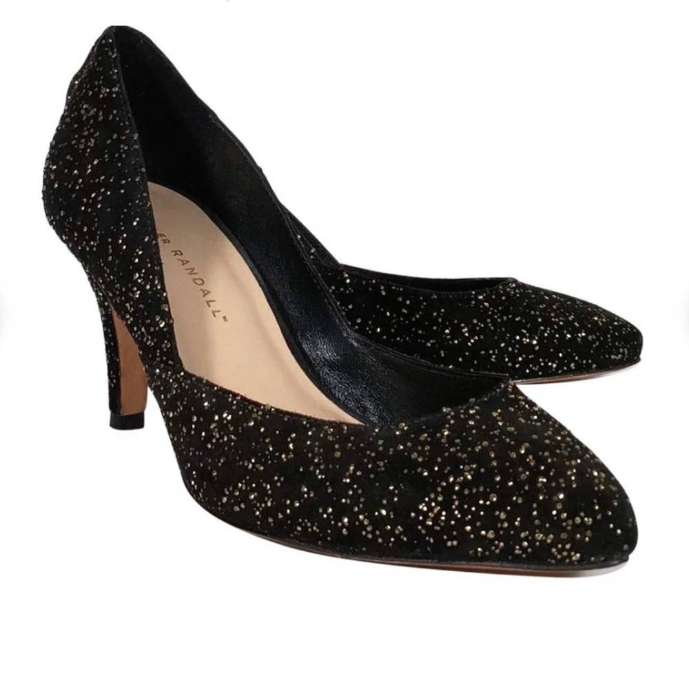 🖤 LOEFFLER RANDALL 💛 - Black Suede Gold Specs Pumps sz 6